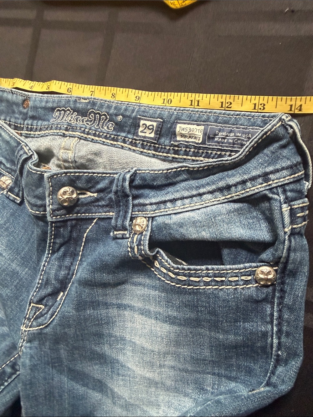 Miss Me Blue Straight Leg Jeans with Contrast Stitching - Picture 4 of 7